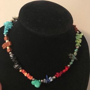 Southwest Mixed Semiprecious Stone Carved Bead Variety 17”L Necklace EVC